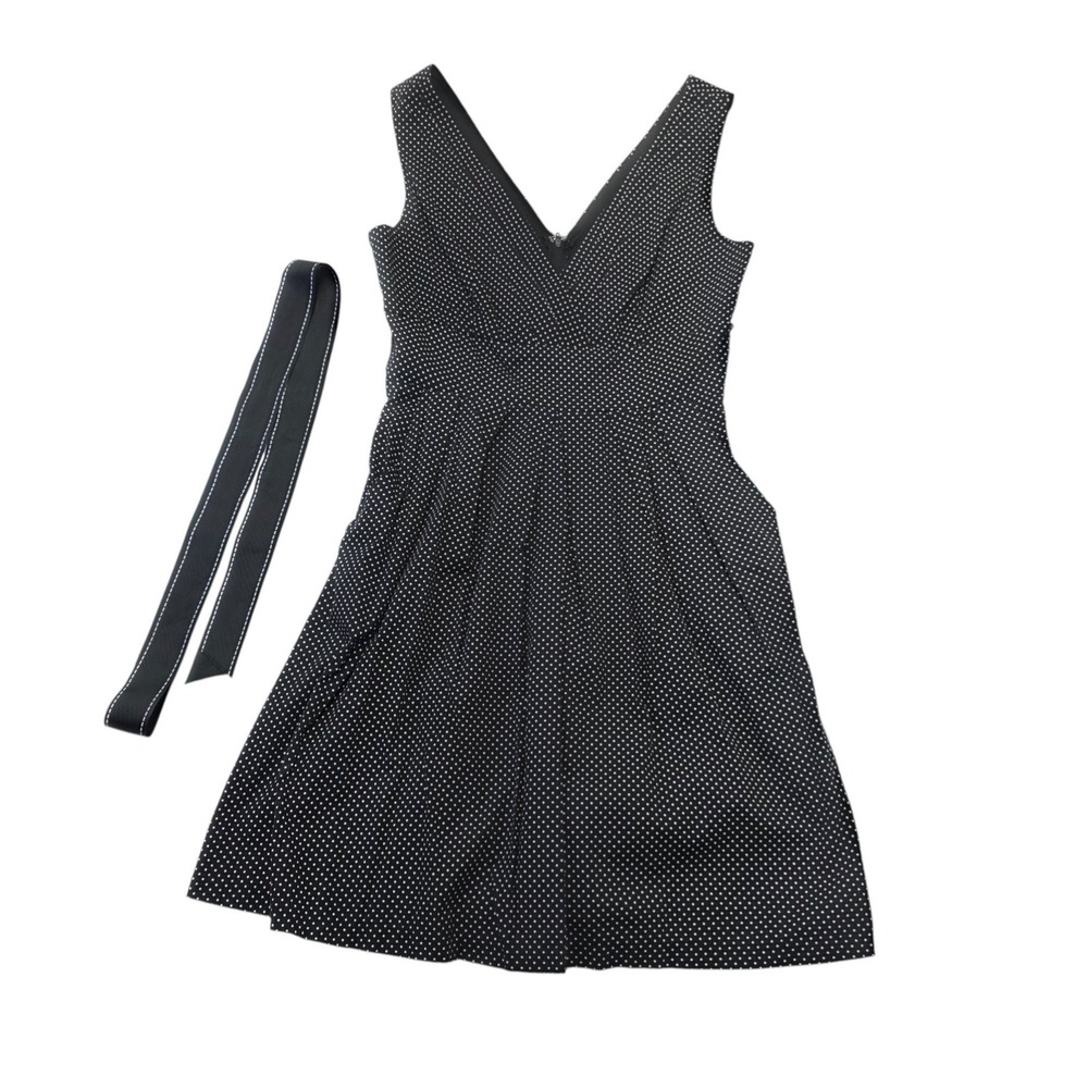 Corey P. Black Polka Dot‎ Sleeveless V Neck Fit & Flare Dress